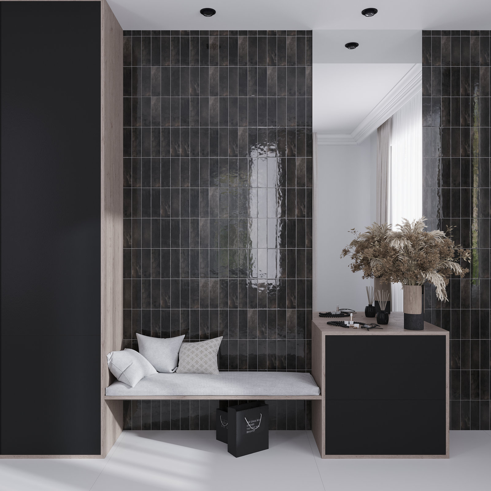 Antiek 3" x 8" Ceramic Subway Tile, Black