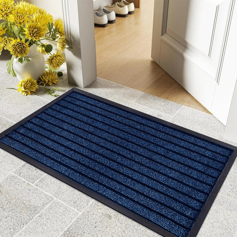 Heavy Duty Dirt Trapper Door Mat & Hallway Runner – Non-Slip Indoor Outdoor Washable Rubber Backed Entrance Mat, Blue