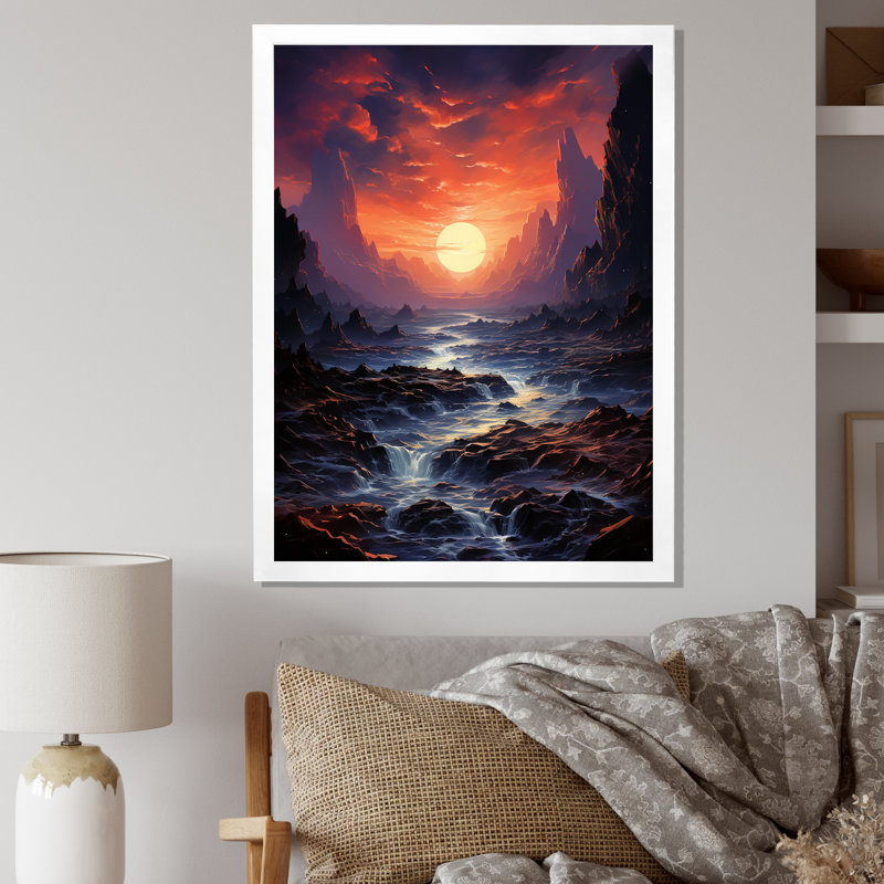 «Magical Sunset Over Mountain River» avec impressions sur toile, H 44 po x l 34 po x P 1,5 po, Cadre simple blanc