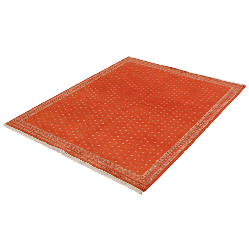 Tapis orange en laine noué à la main de conception unique 6 pi 8 po x 8 pi 1 po nouvel âge Moorehouse