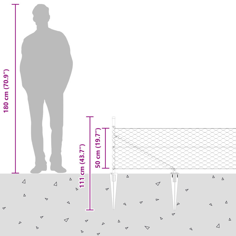 Vidaxl Hexagon Fence Grey Steel, 50cm H x 5000cm W
