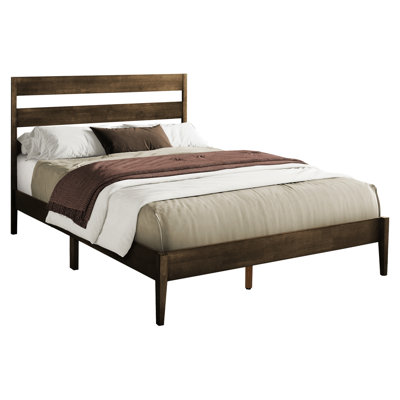 Modern, Queen Size, Platform Bed, Frame, Walnut Color, Solid Wood Legs, Bedroom Improvement, Engineered Construction, Full Slats Base, No Box Spring Needed, Simple Assembly Process Contemporary Size