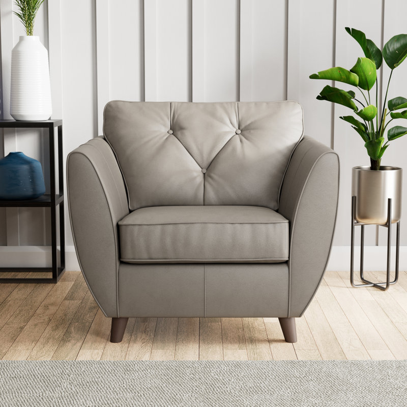 Marylin Leather Armchair, Dark Wood, Stone Grey