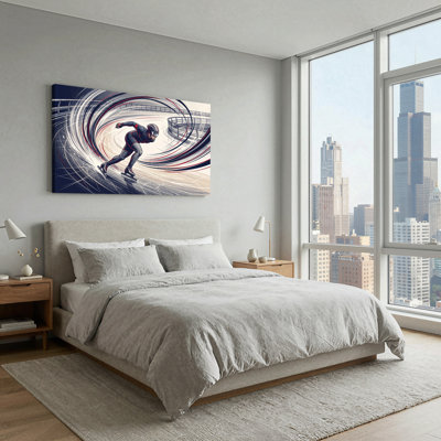 Speed Skater in Dark Suit with Motion Lines Canvas Wall Art