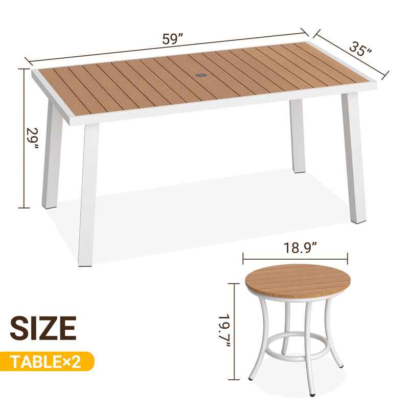 Table de salle à manger d'extérieur en aluminium Loddon, Blanc, Jaune