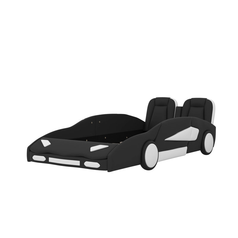 Twin Race Car-Shaped Platform Bed With Wheels, Black