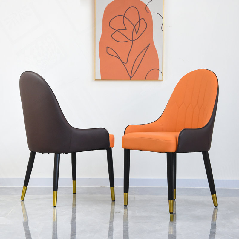PU Upholstered Dining Chair, Orange, Dark Brown