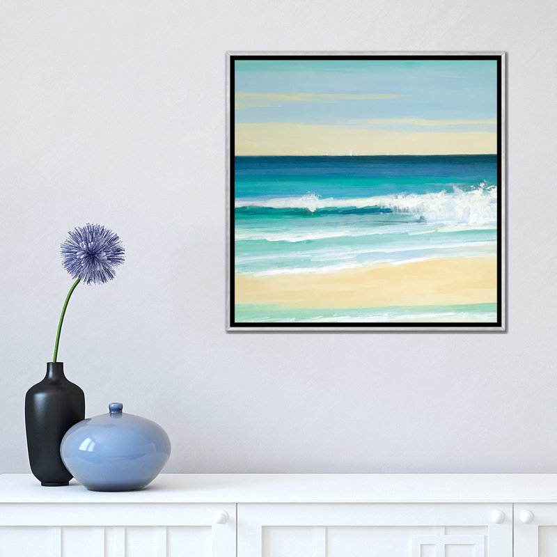 «Sunny Seaside IV» par Sally Swatland - reproduction d'art, H 18 po x l 18 po x 1,5 po, Silver Framed, Pas de tapis