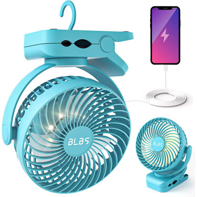 Camping Fan With LED Light - 12000Mah 65H Battery Powered Fan, Rechargeable Fan Use As Power Bank, Tent Fan With Hanging Hook, Portable Clip On Fan, Ceiling Fan For Tent Golf Cart RV Stroller Bed