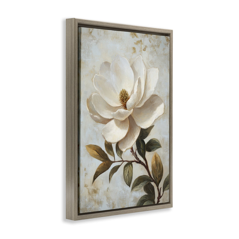Cadre ouvert en forme de fleur de magnolia blanc, design par Petal Prints Design, Cadre flottant orme Montalcino