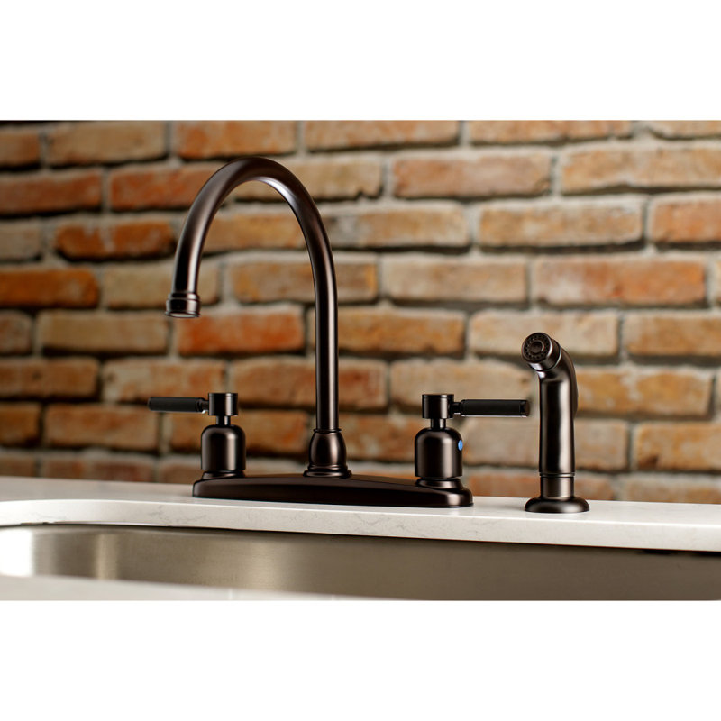 Kingston Brass Kaiser Two-Handle 4-Hole 8" Centerset Kitchen Faucet with Side Sprayer, Oil Rubbed Bronze