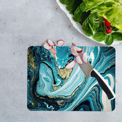 Planche à découper rectangulaire en verre bleu et or en verre, idéale pour les cadeaux de pendaison de crémaillère et pour un usage personnel