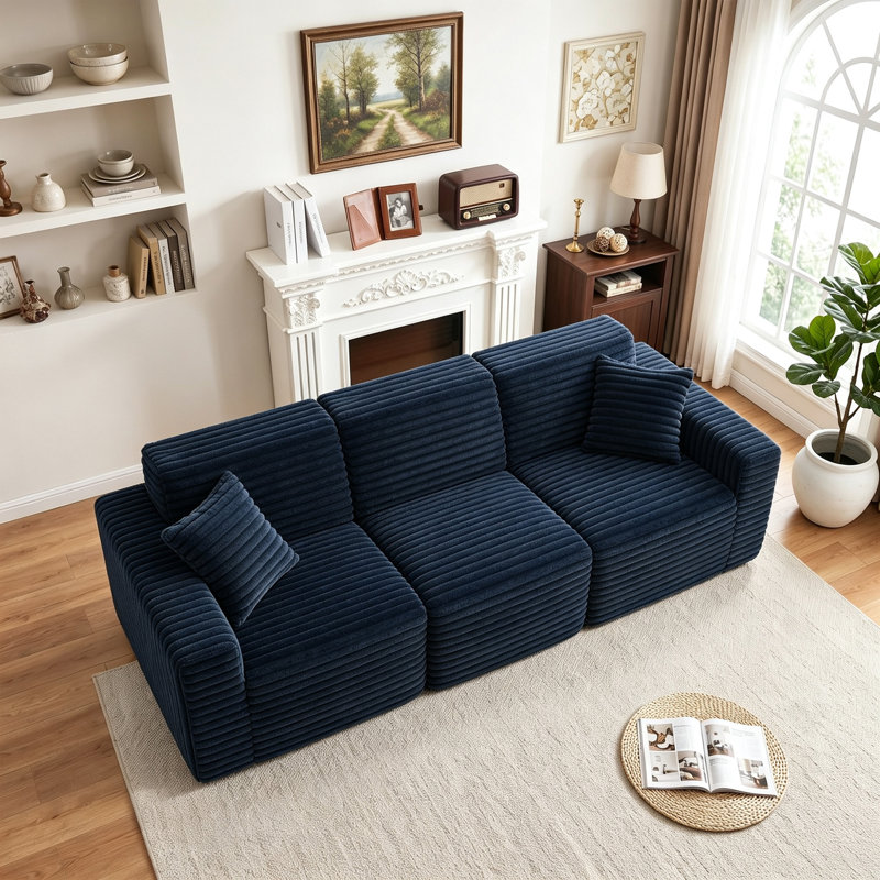 Canapé modulaire rembourré 3 pièces en flanelle de fourrure de lapin 3 pièces, Marine