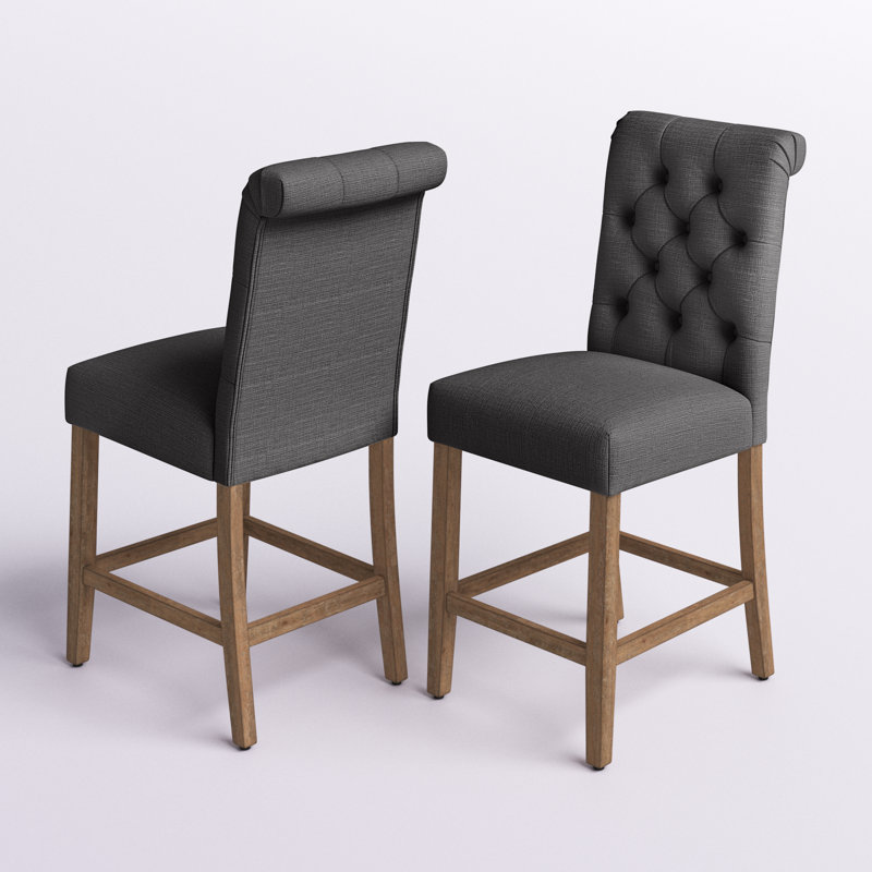 Tabouret Alsadig, Gris foncé, Tabouret de comptoir (siège d'une hauteur de 25 p, Naturel légèrement patiné