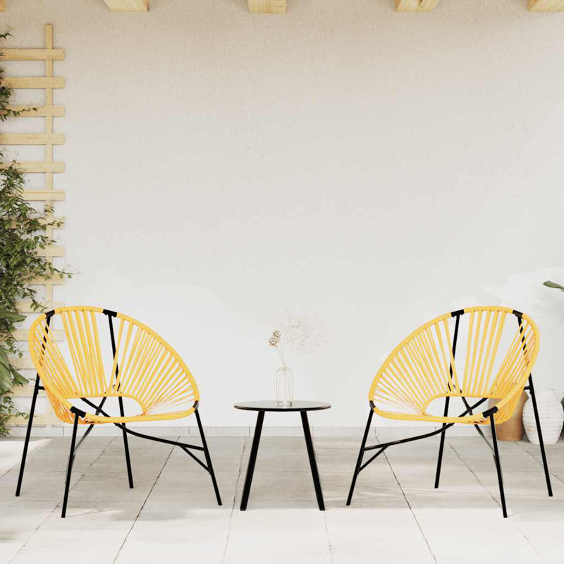 Garden Chair Set 3 Pcs Poly Rattan, Black/Yellow