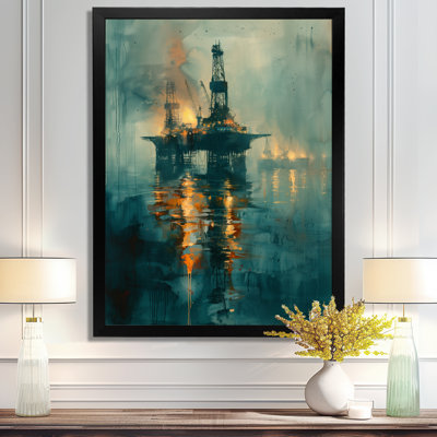 Blue Yellow Summer Oil Rig In Gulf Of Mexico - Oil Rigs / Fields Wall Decor