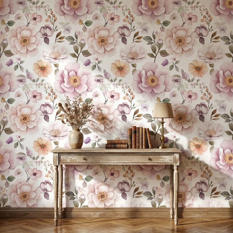 Papier peint floral avec fond blanc