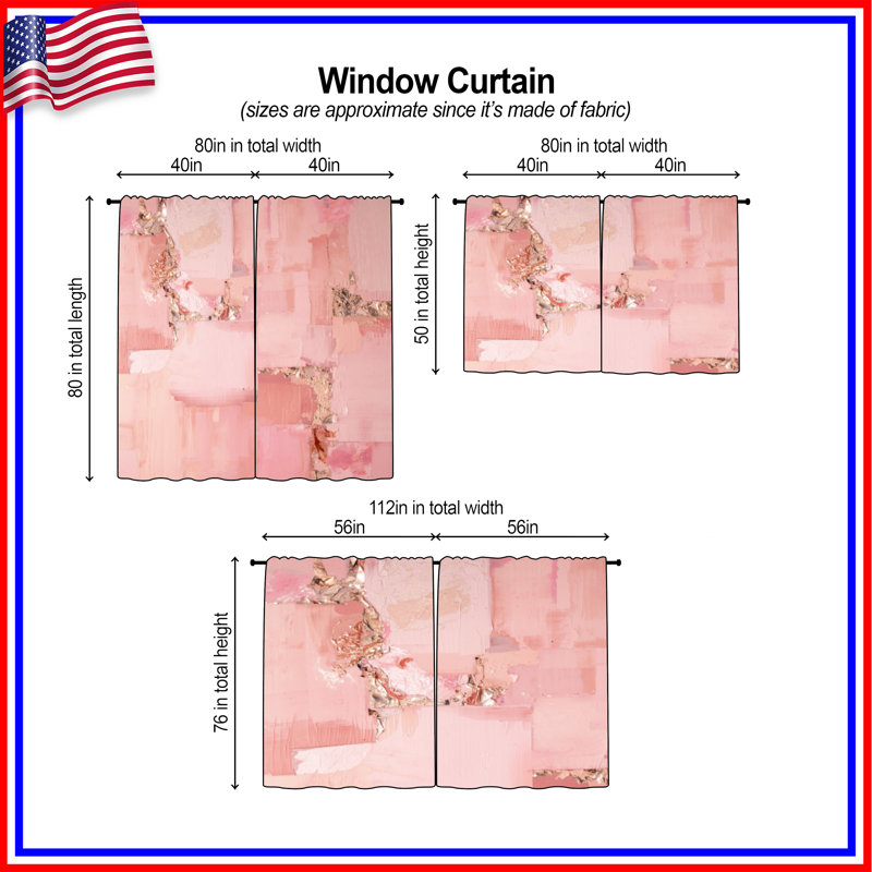 Rideaux de fenêtre texturés roses abstraits et transparents - 2 panneaux, 20 po x 50 po - 2 panneaux
