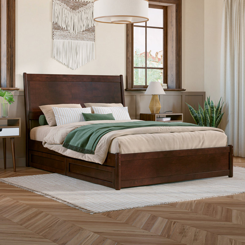 Avdesh Solid Wood Sleigh Storage Bed, Full, Walnut