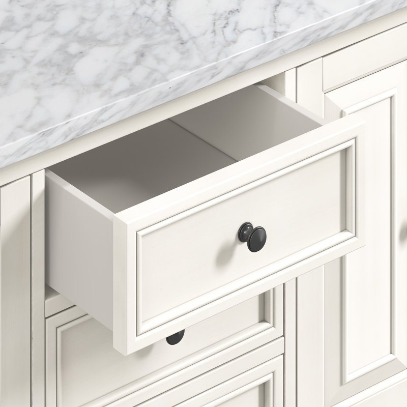 Thompson 61" Double Modern Bathroom Vanity Set, French White, Cala White, 60"