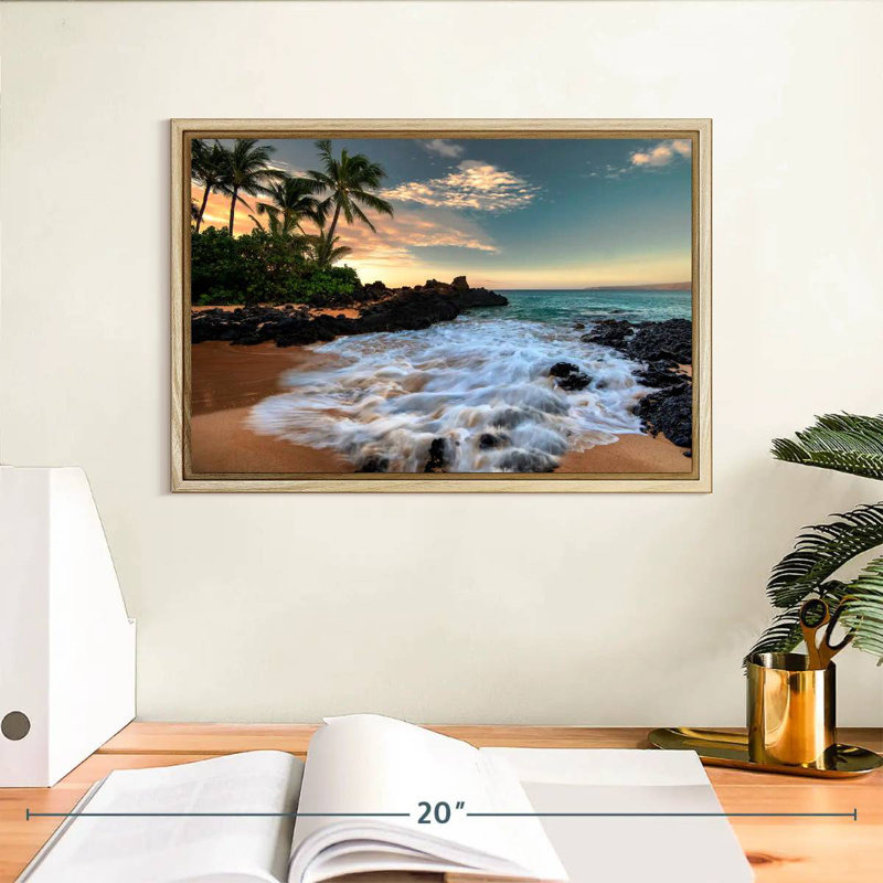 Maui, baie de Makena, Borasisi, Cadre flottant en bois naturel, 13 po x 9 po