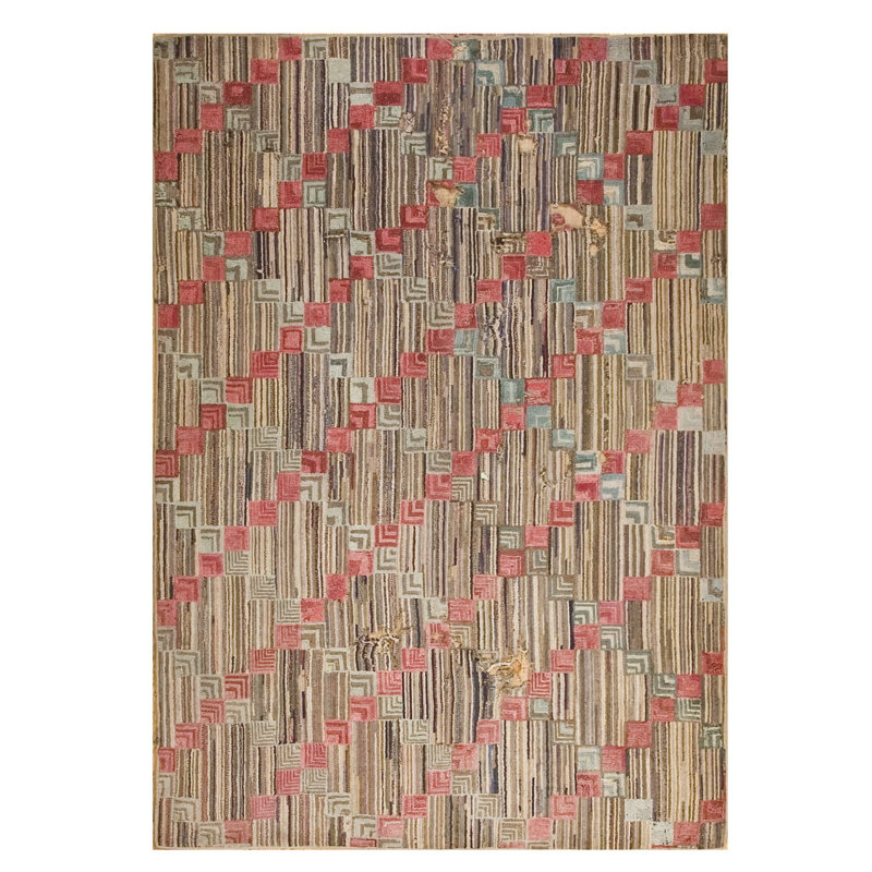 Antique American Hooked Rug American Multicolor 1900s Multicolor