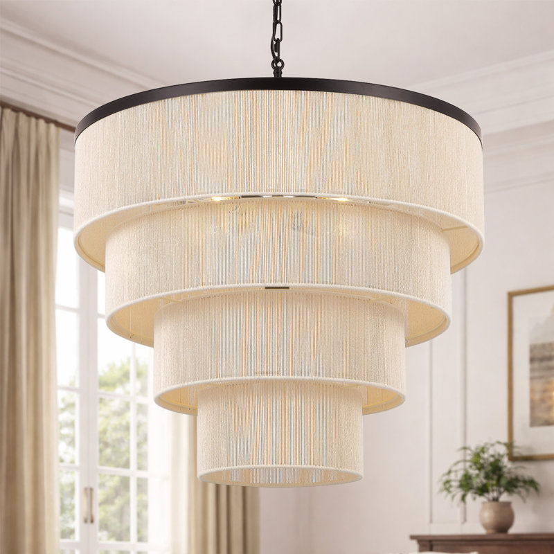 26" 5-Light Tiered Rope Drum Chandelier, Bronze