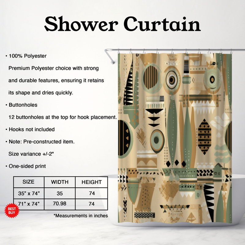 Boho Naturals - Premium Shower Curtain, 74"H x 71"W
