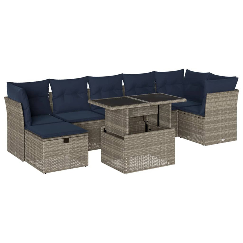  Ensemble de canapé de patio 8 pièces avec coussins en rotin de polyester, Gris, Bleu