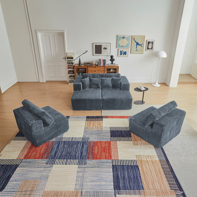 Flannel U Shaped Sectional Sofa Couch, Reversible & Spacious, Ultimate Comfort With Plush Cushions, For Modern Living Rooms