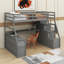 Lit mezzanine simple avec tiroirs, tablettes et bureau-1154361501
