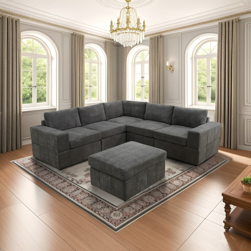 Jowaine Upholstered L-Shaped Sectional with Ottoman Symmetrical