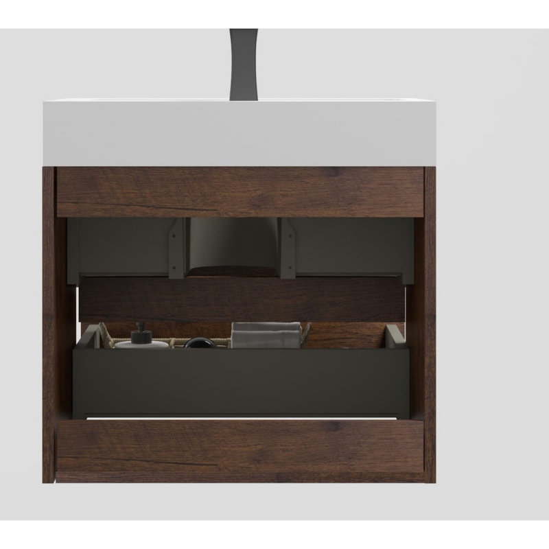 Meuble-lavabo 24 po avec lavabo, Noyer, Blanc