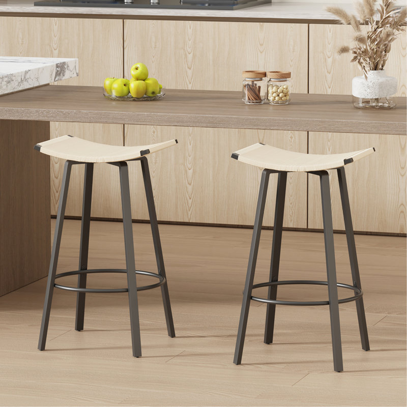 Tabourets de bar à hauteur de comptoir, chaises de cuisine tissées à la main sans dossier avec repose-pieds rond, ensemble de 2 tabourets de pub en PVC pour l'intérieur et l'extérieur