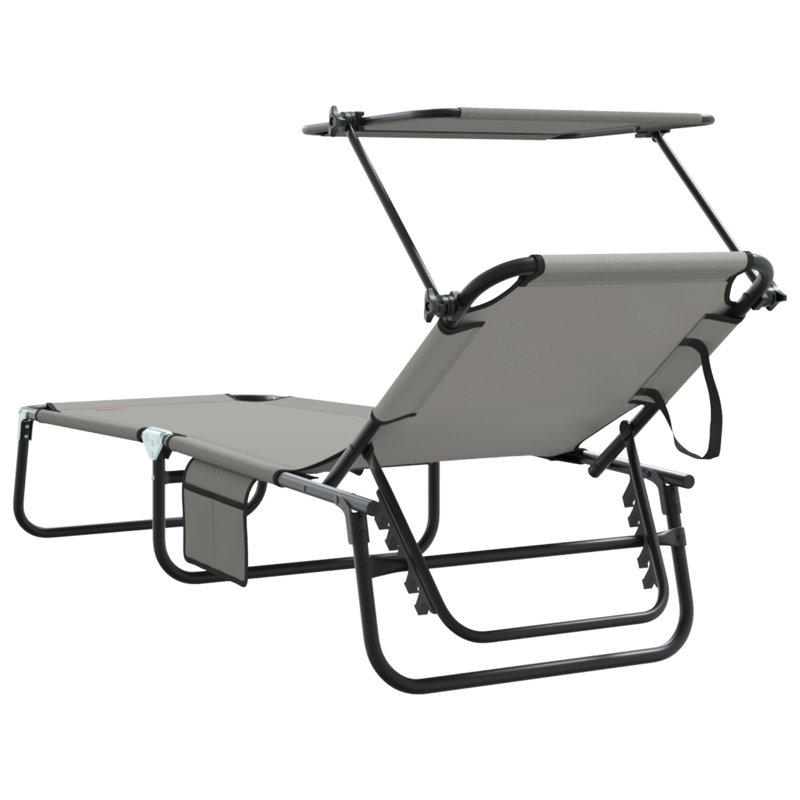 vidaXL Folding Sun Lounger Folding Oxford Outdoor Recliner Adjustable Patio, Grey