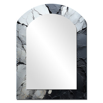 Shattered Grey Stone Geode Minimalism II - Black Arch Wall Mirror Decor