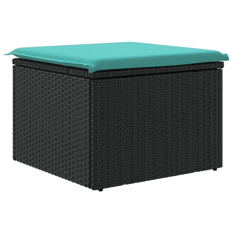 Tabouret de patio avec coussin en polyuréthane noir 21,7 po x 21,7 po x 14,6 po Ebern Designs