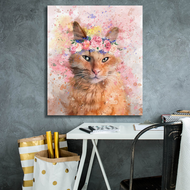 «Flower Crown Tabby Cat 7» par Furbaby Affiliates, art mural sur toile, H 30 po x l 26 po x P 1,5 po
