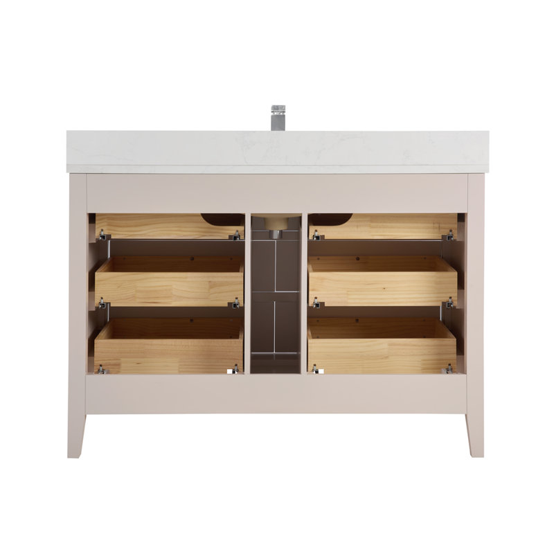 48" Solid Wood Sink Vanity With 1" Top, Polished Chrome, Dreamy White