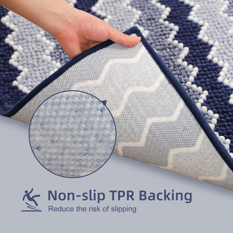 Tapis moelleux antidérapant en chenille de salle de bain Hayzley, L 17 po x L 24 po, Bleu marine