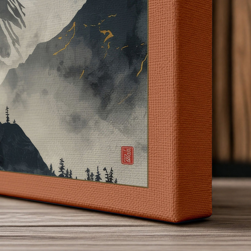 Mountain at Sunrise Scandinavian - Wrapped Canvas, 18x12 - 45.7 x 30.5 cm, Terracotta Border