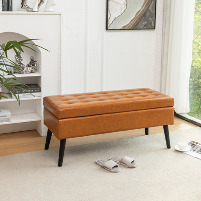 Banc de rangement polyvalent pour la chambre à coucher et le vestibule, avec revêtement capitonné et rangement spacieux, idéal pour les maisons modernes