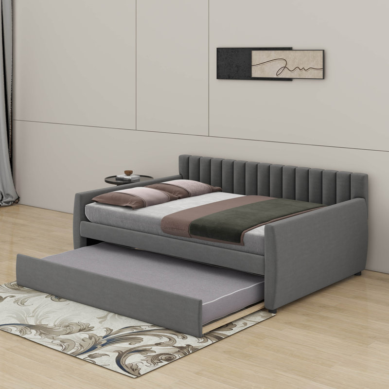 Lit de jour double avec lit gigogne, Gris