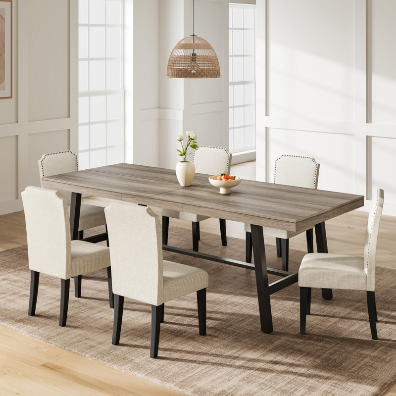 with Iron Base Dining Table, Gris / gris noyer