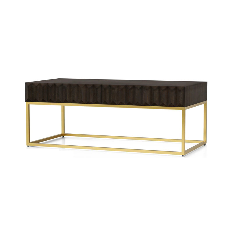 47.25" W Contemporary Coffee Table, Walnut/Gold