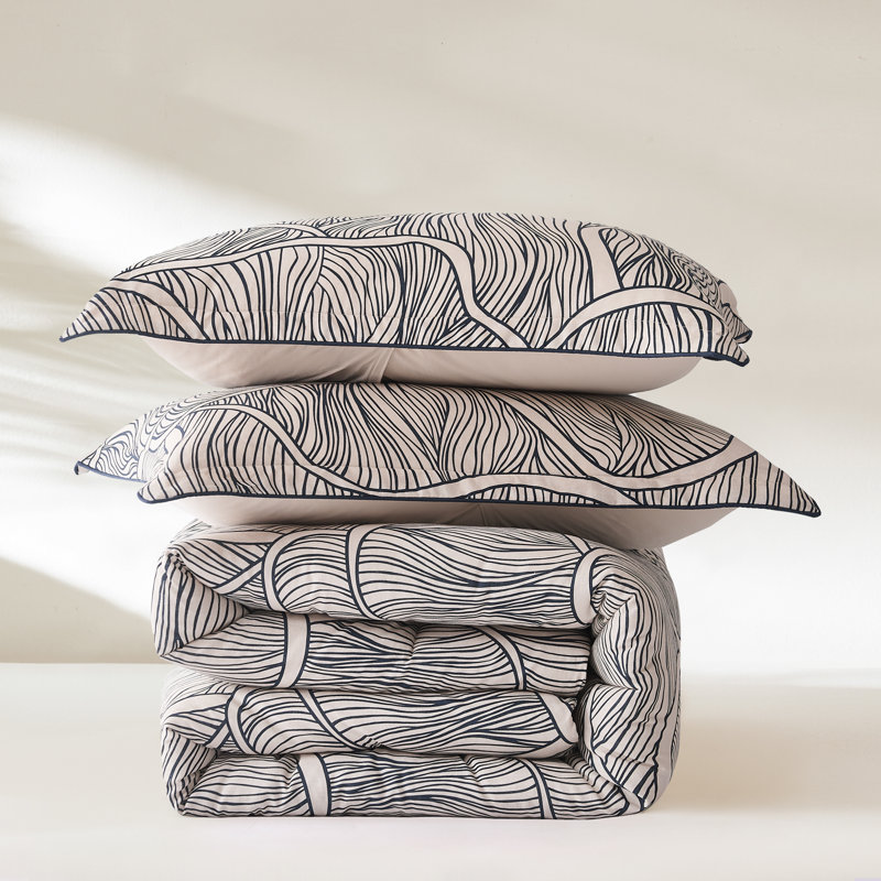 Umbra Bloom Linen Blend Comforter Set Navy/Neutral 3 Piece Set King, King Comforter + 2 King Shams