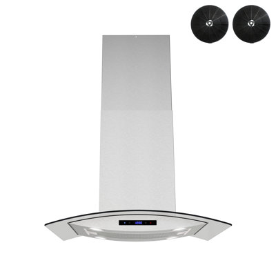 Streamline 30 In. T-6805-1-CL Langosco Convertible Island 350 CFM Range Hood In Brushed Stainless Steel With Mesh Filters, Touchpad Control, LED Lights