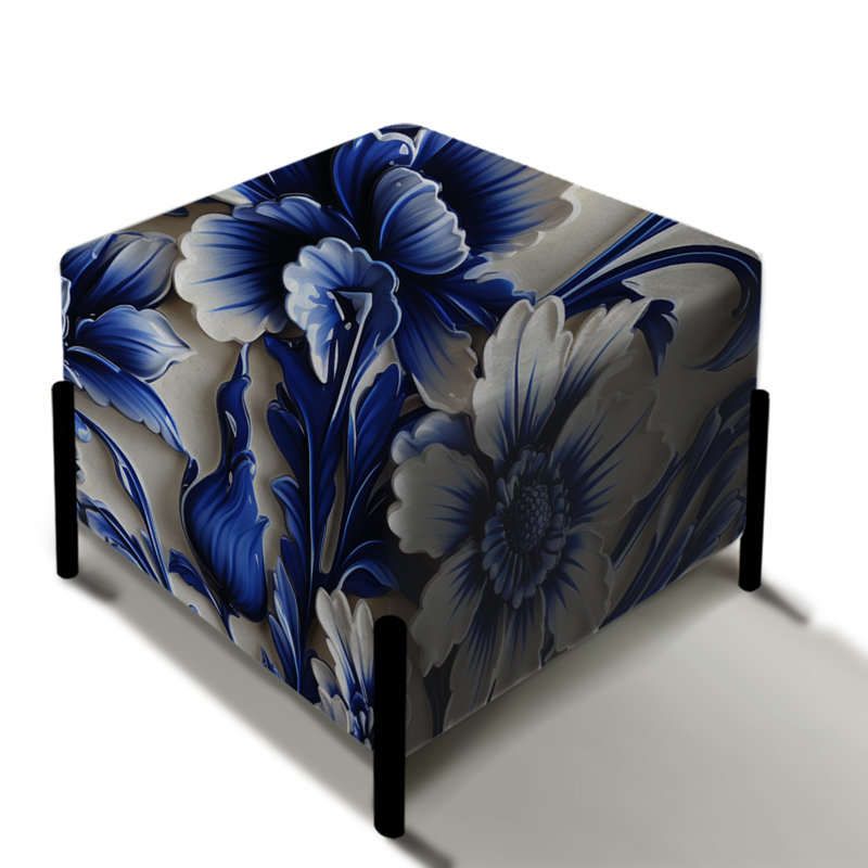 Repose-pieds carré néo-gothique bleu cobalt