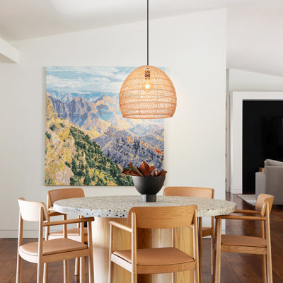 Natural Rattan Pendant Light, Handwoven Wicker Hanging Lamp,Boho Farmhouse Ceiling Light Fixture