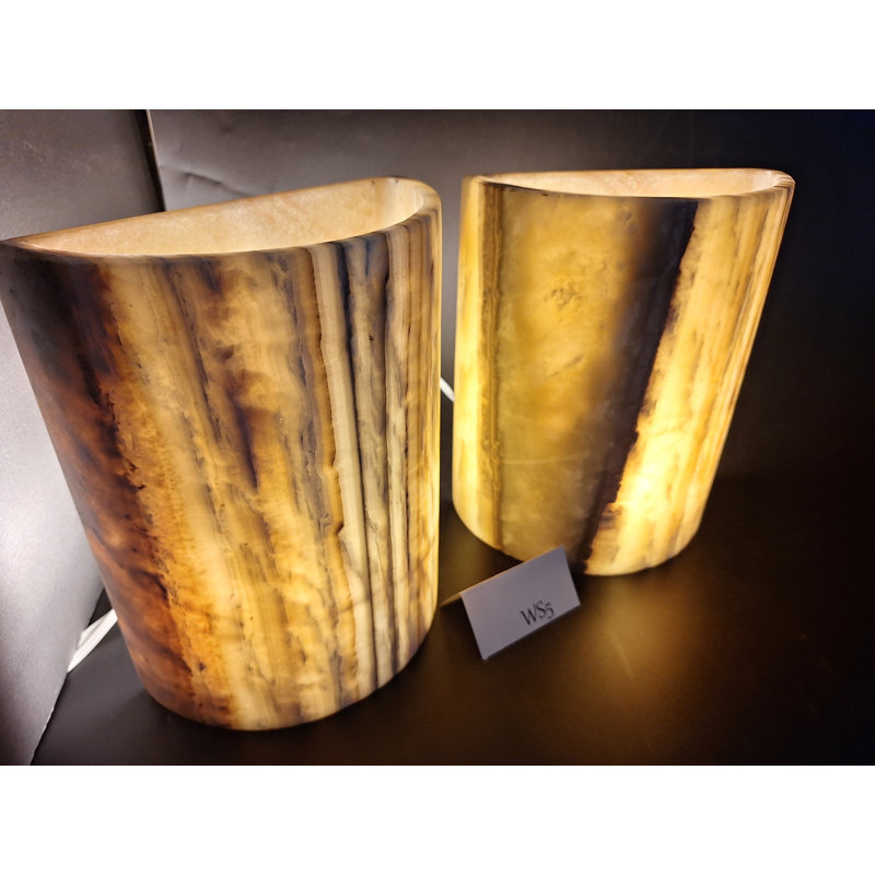 Beige/Yellow Onyx Wall Sconce Set, Orange/Black